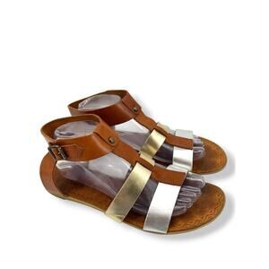 Mariella Made in Italy Brown & Metallic Leather Gladiator Sandals Flats Sz 9